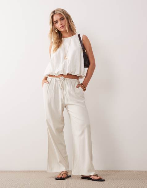 Miss Selfridge Petite - Pantaloni effetto lino color naturale - view 1