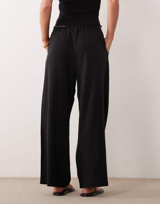 Miss Selfridge Petite - Pantaloni effetto lino neri, 2 di 5
