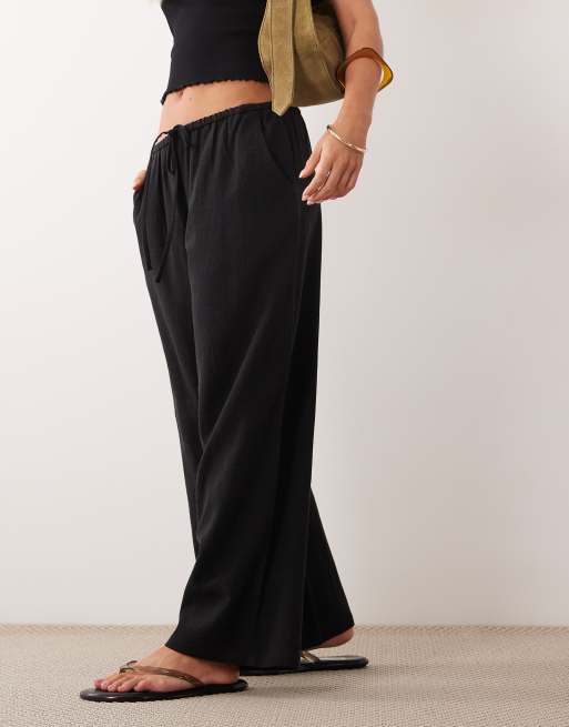 Miss Selfridge Petite - Pantaloni effetto lino neri, 4 di 5