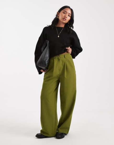 Miss Selfridge Petite - Pantaloni sartoriali verde bosco a fondo ampio - view 1