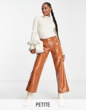 Topshop Petite faux leather super wide tailored pants in ecru