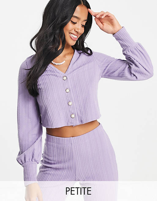 Miss Selfridge Petite pearl button cable knit cardigan co-ord in lilac