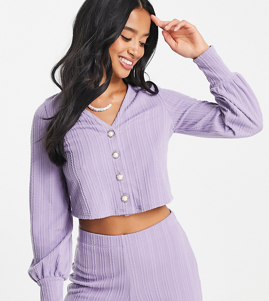 Miss Selfridge Petite pearl button cable knit cardigan in lilac - part of a set-Purple