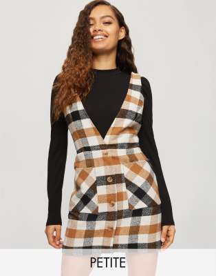 Petite checked pinafore outlet dress