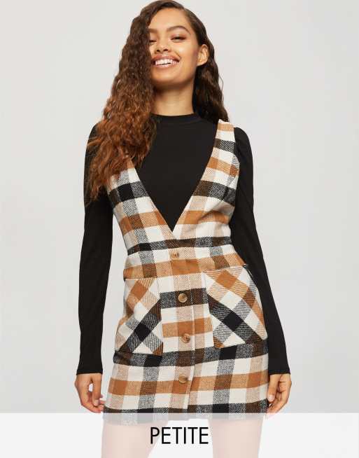 Petite checked best sale pinafore dress