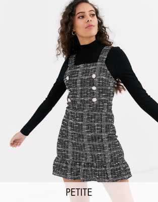 Miss Selfridge Petite pinny dress in mono boucle-Multi