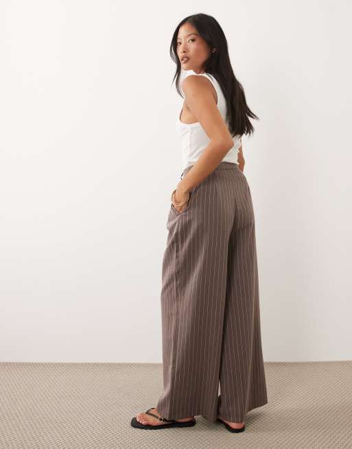 Miss Selfridge Petite pinstripe pants in chocolate, 4 of 5