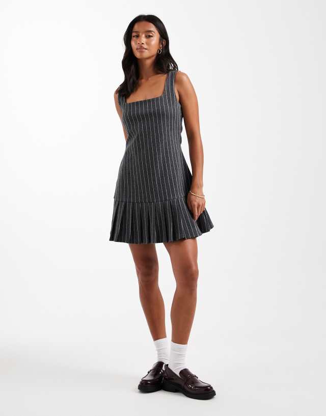 Miss Selfridge petite pinstripe pinny dress with drop waist