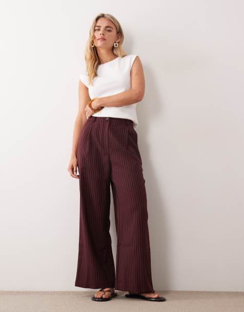 Miss Selfridge Petite pinstripe trouser in burgundy - view 1
