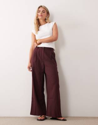 Miss Selfridge Petite pinstriped pants in burgundy