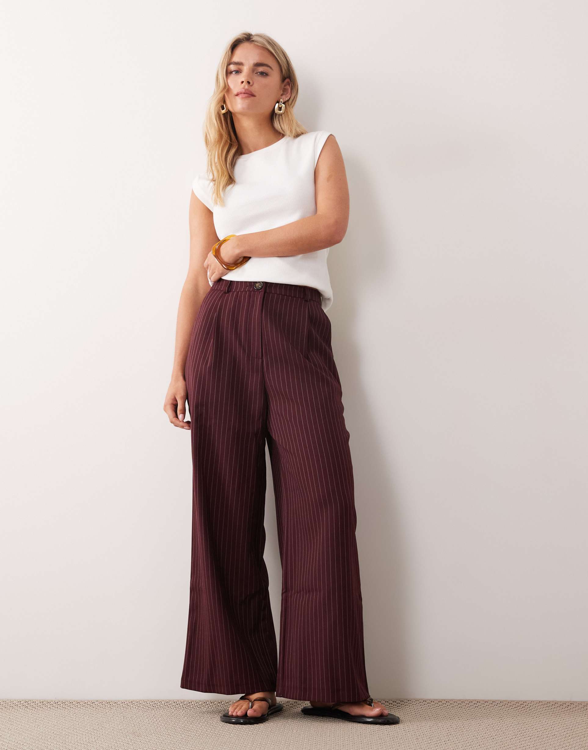 miss selfridge petite pinstriped pants in burgundy