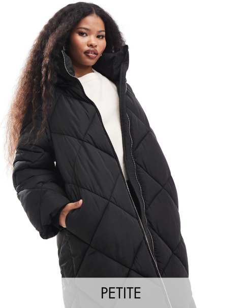 Miss Selfridge Petite - Piumino lungo trapuntato nero con cappuccio - view 1