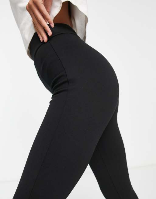 Black Ribbed Seam Front Leggings