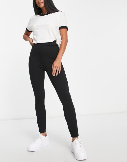 Black Ribbed Seam Front Leggings