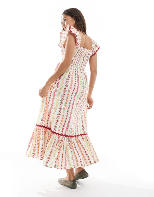 Miss Selfridge Petite poplin maxi dress in fruit print, 3 of 4