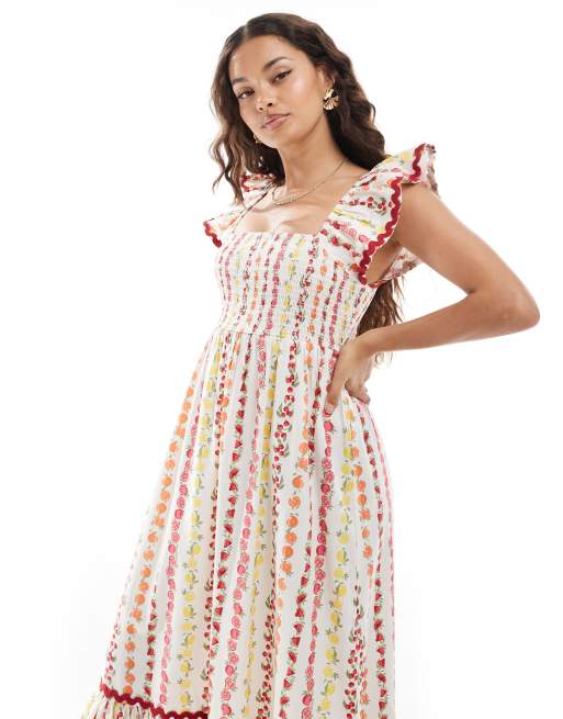 Miss Selfridge Petite poplin maxi dress in fruit print, 4 of 4