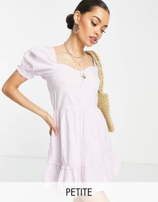 Miss Selfridge Petite poplin milkmaid fit and flare mini dress in lilac-Purple