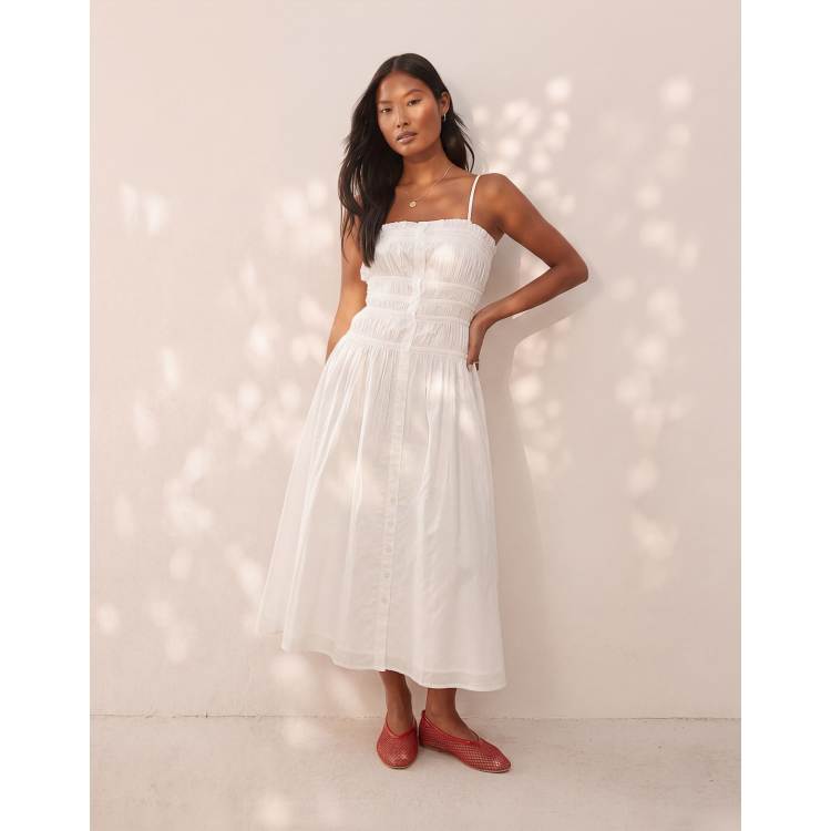 miss selfridge white bodycon dress Petite poplin shirred body button up maxi in Lace