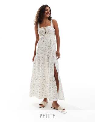 Front Tie Lace Trim Ditsy Dress main image 1