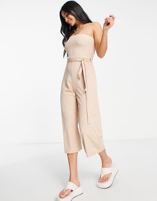Miss Selfridge Petite – Prążkowany kombinezon z dekoltem bandeau, 4 z 4