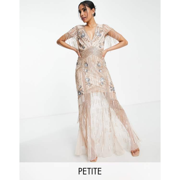Kleider Asos Luxe Blush Cape Dress Miss Selfridge Petite Premium Embellished  Plunge Maxi Dress In Blush ASOS