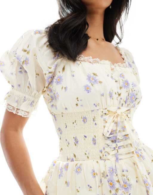Miss Selfridge Petite printed corset mini dress in ditsy, 3 of 4