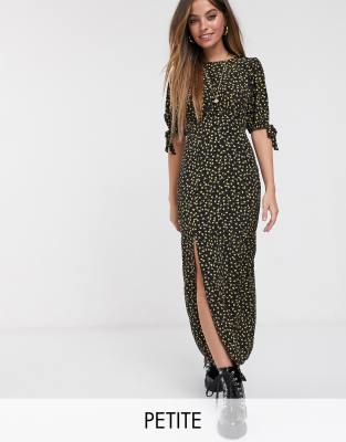 Miss Selfridge Petite printed maxi dress in black and yellow floral-Multi