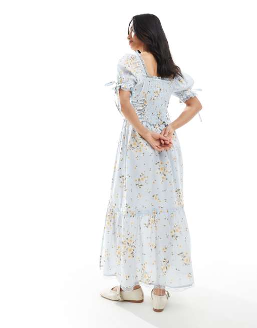 chinese dress ladies Alessia Dark Blue Floral Milkmaid Midaxi Dress  Get That Trend