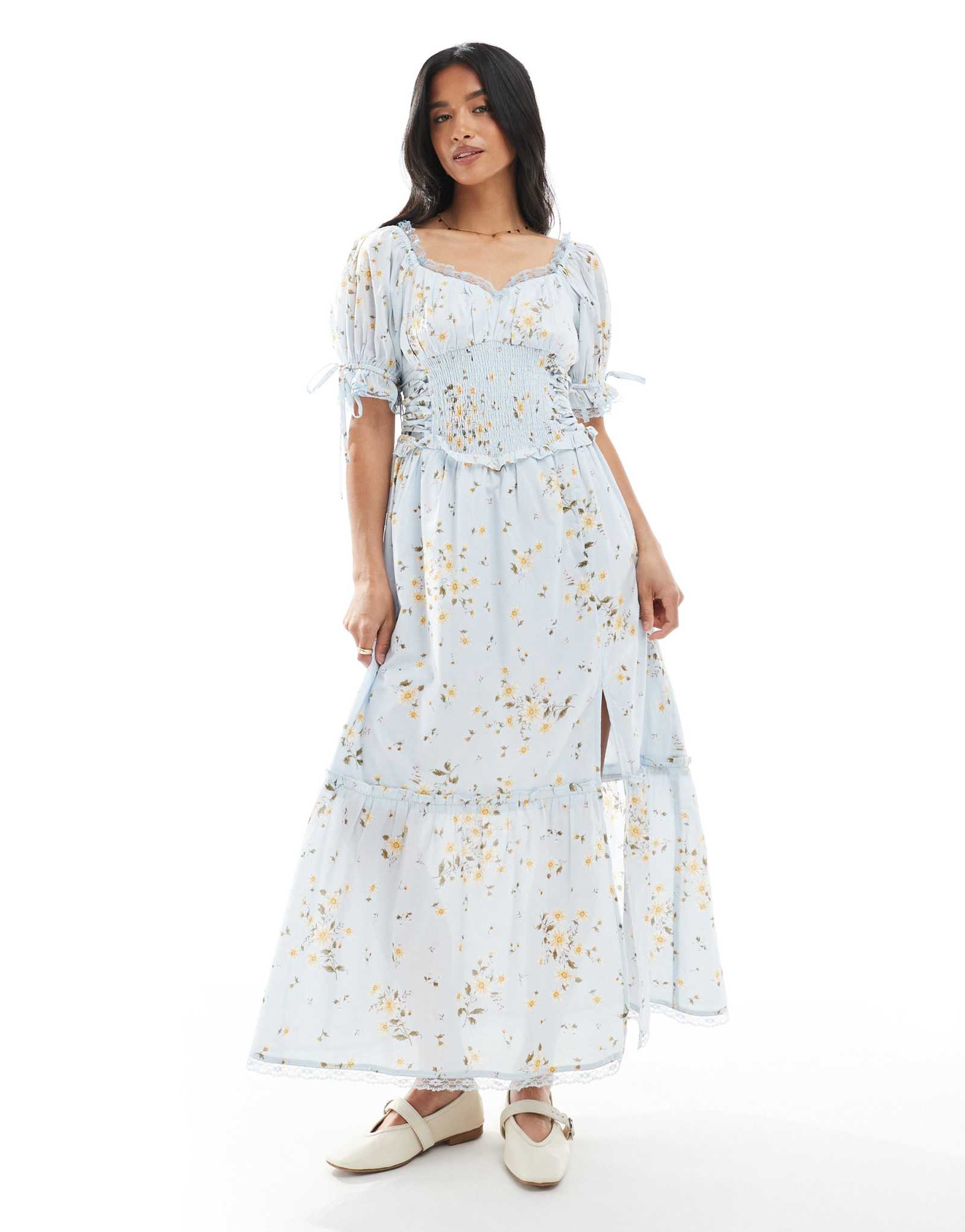 Миниатюрное макси-платье молочницы мисс Селфридж с принтом в мелкий цветочек