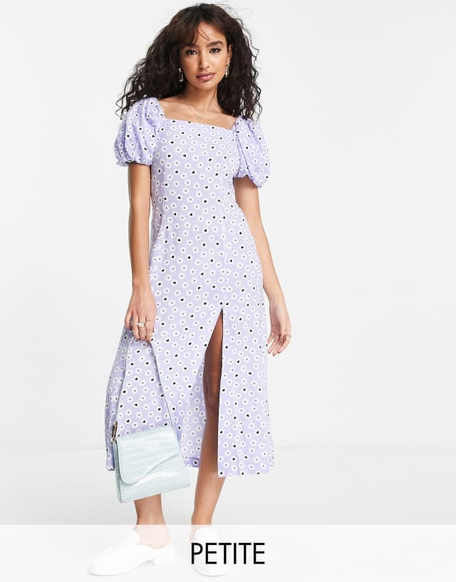 Miss Selfridge Petite puff sleeve midi dress in floral heart print