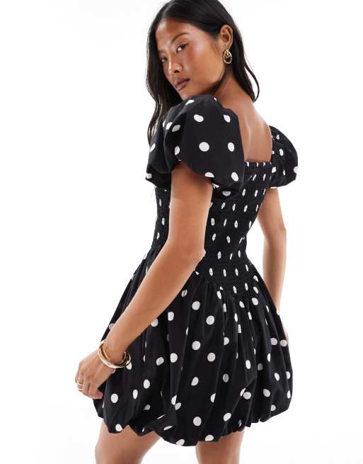 Miss Selfridge Petite puffball mini dress in black polka dot, 3 of 4