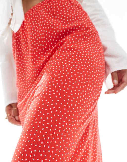 Miss Selfridge Petite - Rød spundet maxinederdel med prikker, 3 af 4