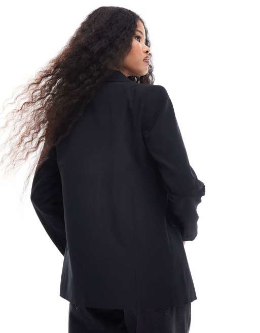 Miss Selfridge Petite relaxed fit essential blazer in black, 3 of 4