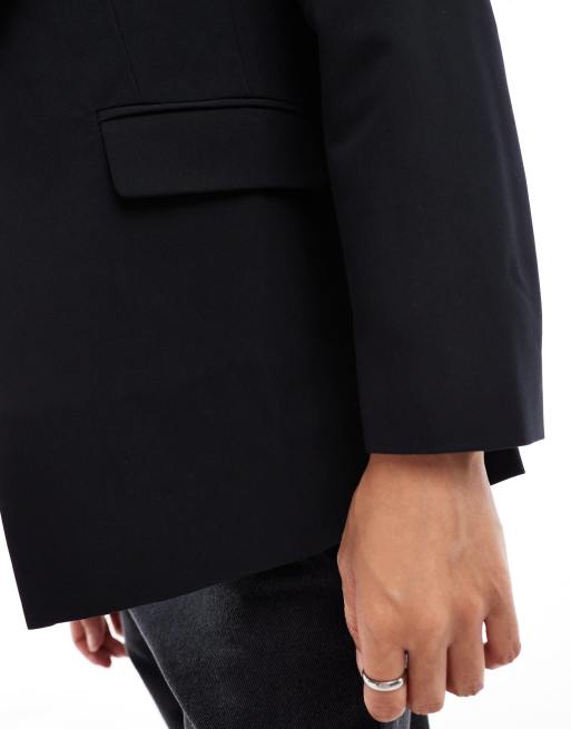 Miss Selfridge Petite relaxed fit essential blazer in black, 4 of 4