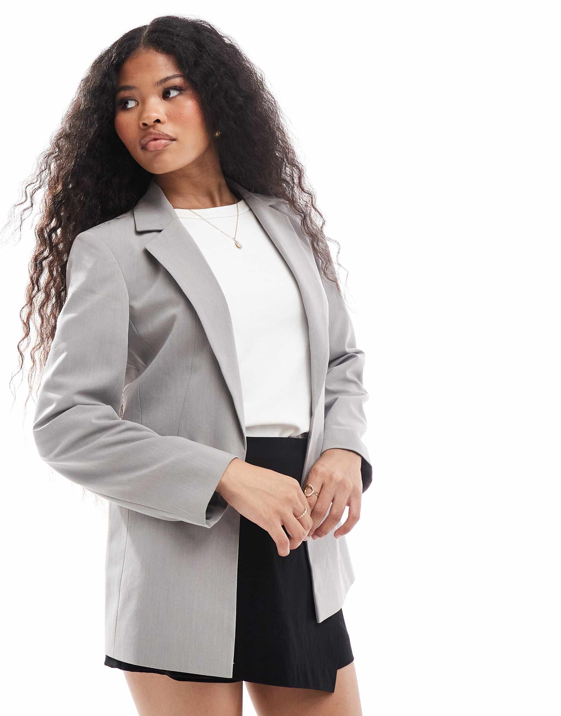 miss selfridge petite relaxed fit essential blazer in gray