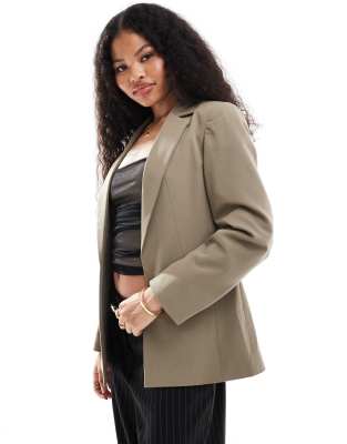 relaxed fit essential blazer in khaki-Green