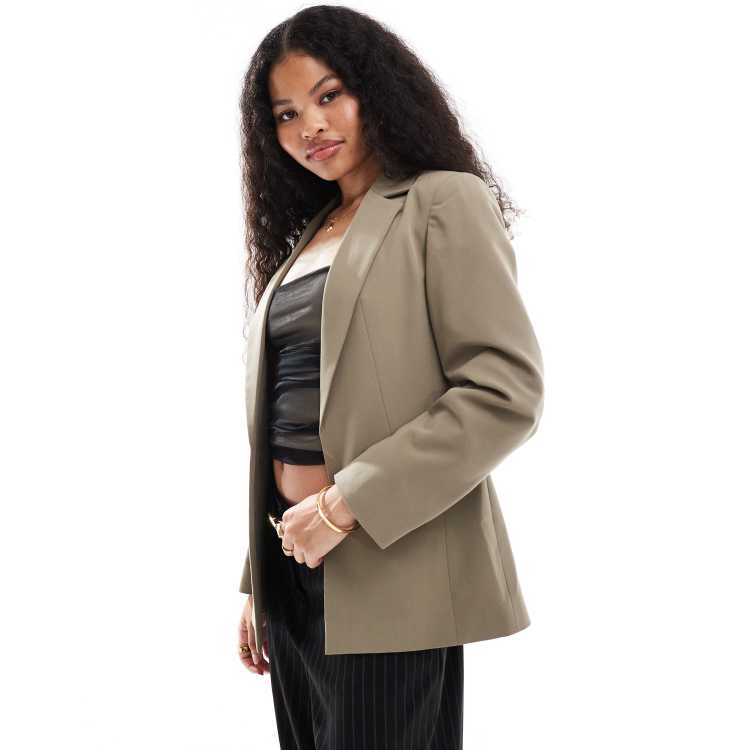 Miss Selfridge Petite relaxed fit essential blazer in khaki ASOS
