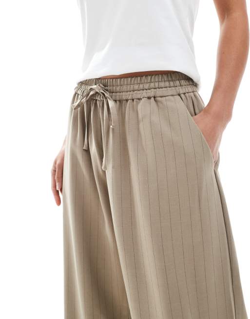 Miss Selfridge Petite relaxed jogger in tan pinstripe, 5 of 5