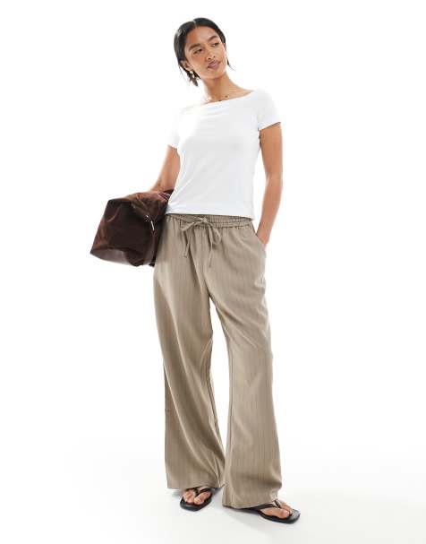 Miss Selfridge Petite relaxed trackies in tan pinstripe - view 1