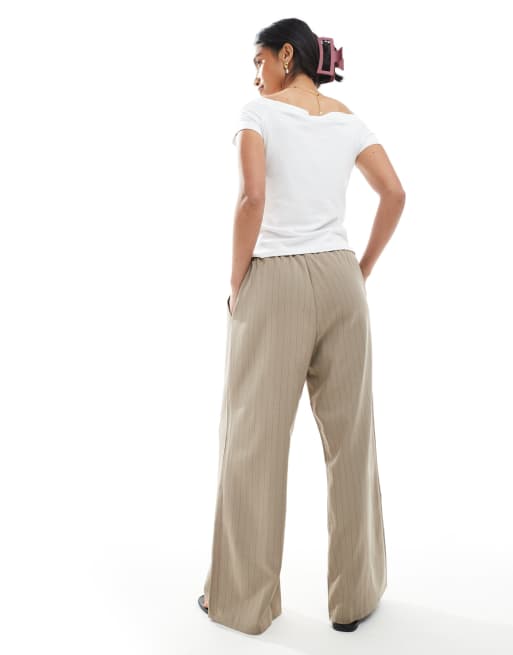 Miss Selfridge Petite relaxed trackies in tan pinstripe, 2 of 5
