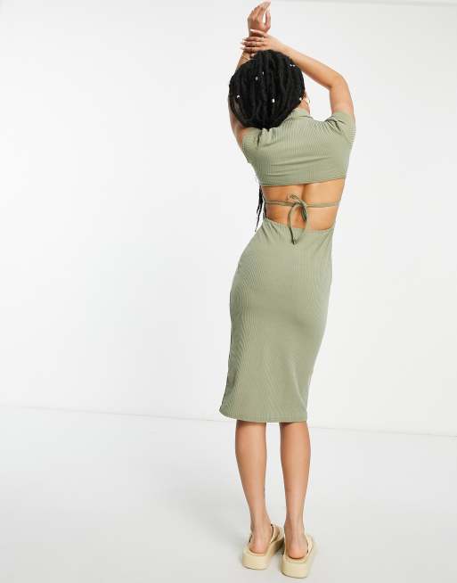 knee length dresses for ladies Mocha Ribbed Knit Racerback Cut Out Bodycon Dress Small main image 1