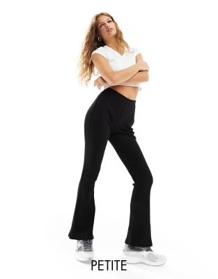 Petite rib kick flare pants in black