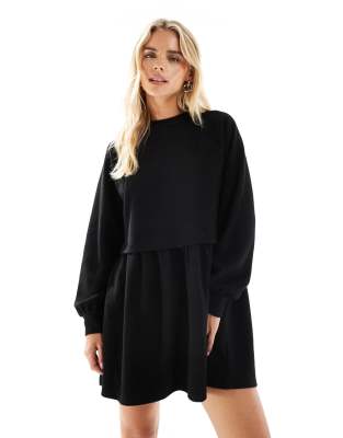 Miss Selfridge Petite - Robe babydoll brossée ultra douce - Noir | ASOS
