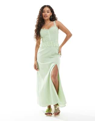 Robe corset longue en gaze avec détails ruban - Vert 36