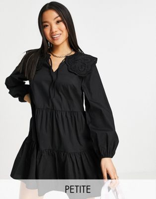 Robes casual Miss Selfridge Petite - Robe courte à col brodé - Noir