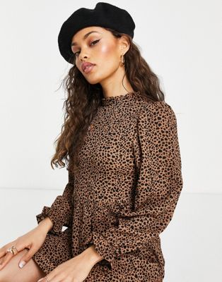 Femme Miss Selfridge Petite - Robe courte avec col montant à imprimé léopard