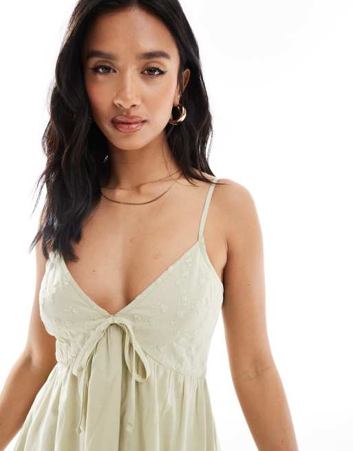 Miss Selfridge Petite - Robe d'été courte à broderies - Vert sauge, 3 de 4