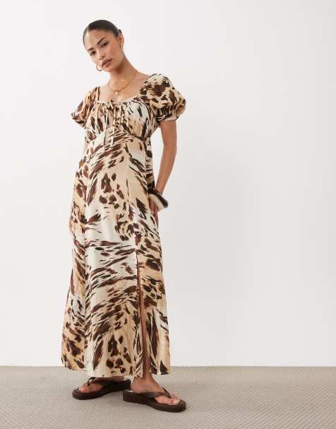 Miss Selfridge Petite robe longue à manches bouffantes en maille imprimé animal - view 1
