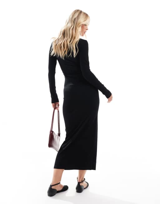 Miss Selfridge Petite - Robe longue à manches longues et encolure dégagée - Noir, 2 de 4
