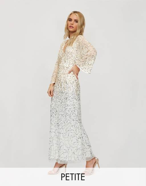 Miss Selfridge Petite - Robe longue à sequins et dos ouvert - Doré